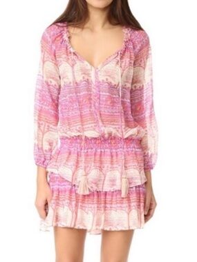 LoveShackFancy Silk Popover Mini Dress Sherbert Gorgeous Floral Small NEW NWT